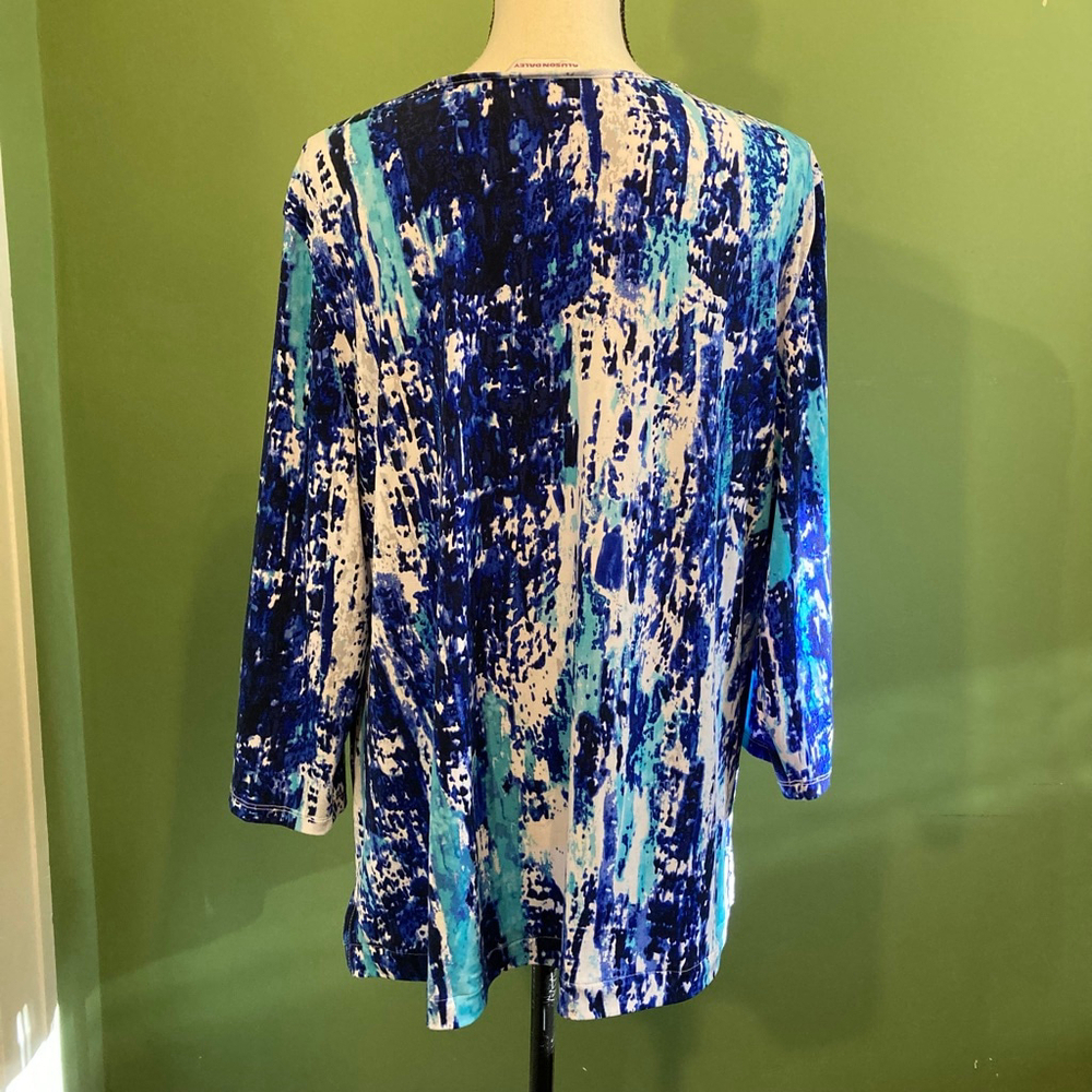 Women's Allison Daley Blue White Abstract Beaded Tunic Top - Picture 4 of 5